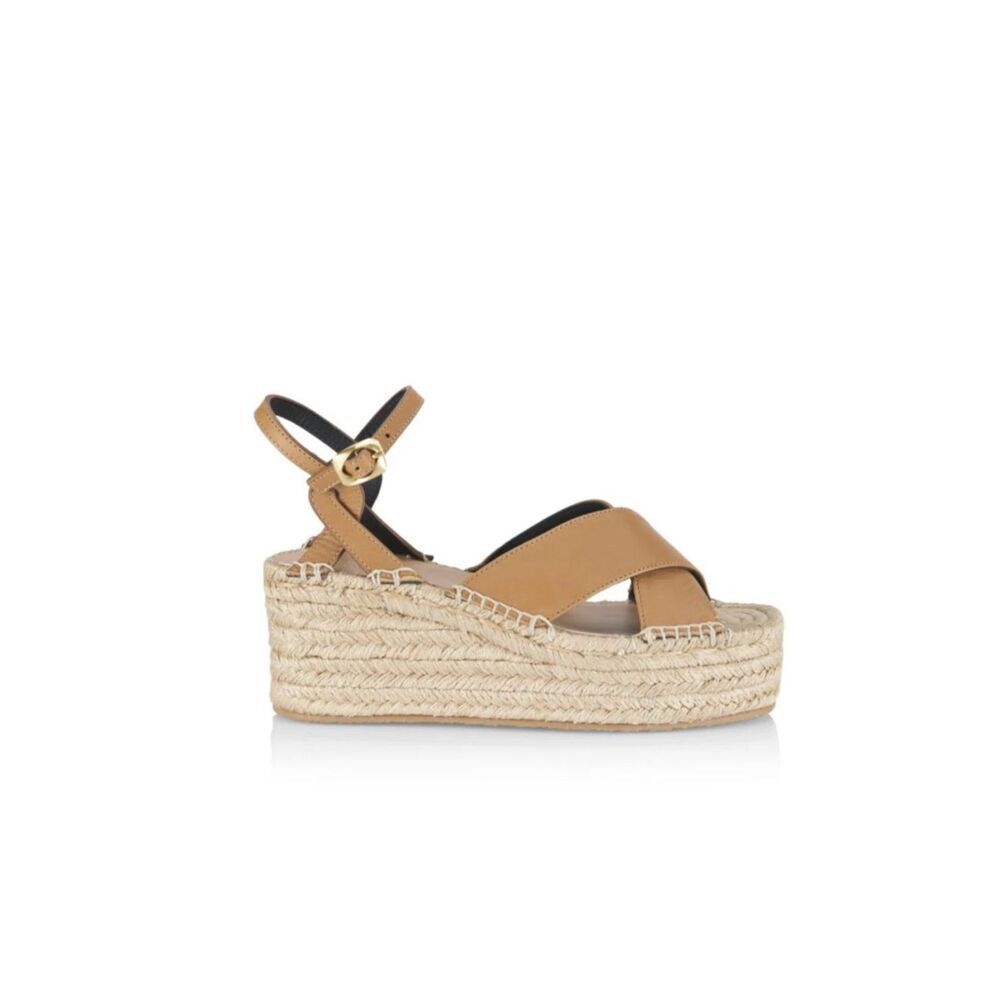 Rag & Bone Women's Cigar Leather Hera Espadrille‎ Wedge Platform Sandals Size 8